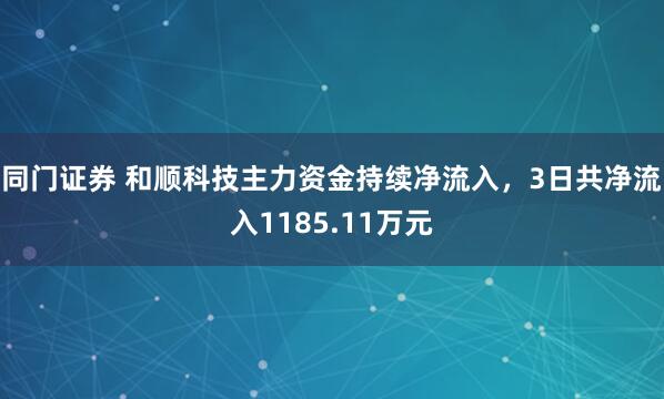 同门证券 和顺科技主力资金持续净流入，3日共净流入1185.11万元