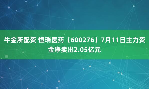 牛金所配资 恒瑞医药（600276）7月11日主力资金净卖出2.05亿元